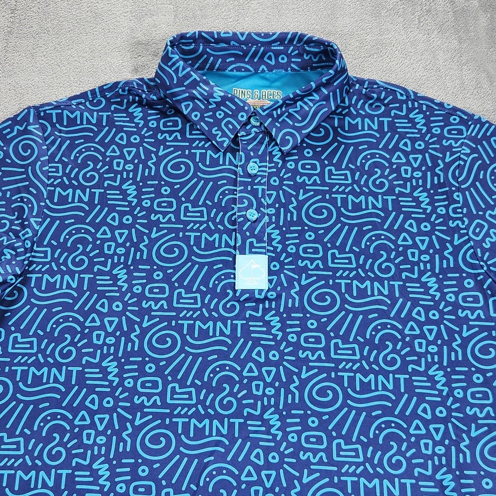 Pins & Aces TMNT‎ Polo Shirt Mens Large Blue Golf Teenage Mutant Ninja Turtles